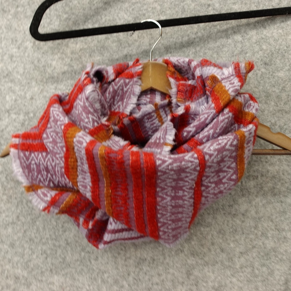 ECO Rising Tide Scarf Red Geometric Stripe Mohair Organic Cotton Infinity 13x63